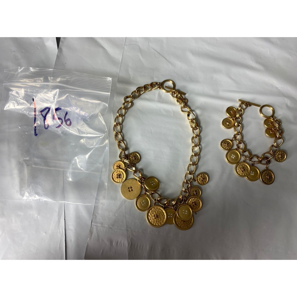 Gold Tone Button Charm Bracelet Set